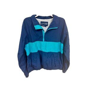 Vintage Lands End Windbreaker Half Zip Jacket M 90s Navy Teal Colorblock Y2K